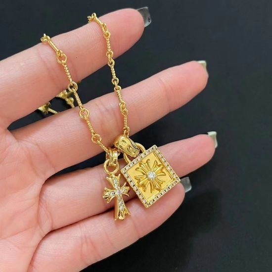 Chrome Hearts Square Cross Pendant Clavicle Chain Necklace