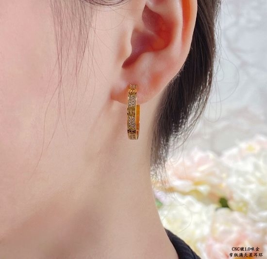 Cartier Narrow Full Pave Rhinestone Stud Earrings