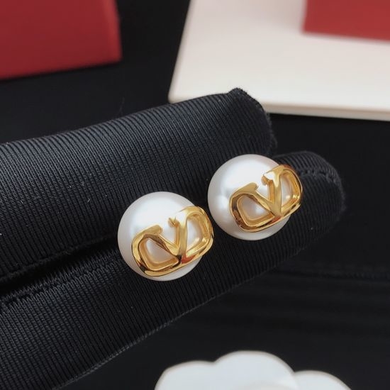 Valentino Smooth Pearl Letter Stud Earrings
