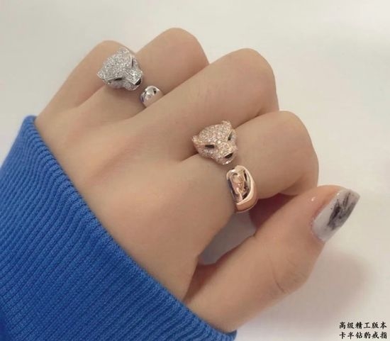 Cartier Semi-diamond Leopard Ring Silver Gold Plated
