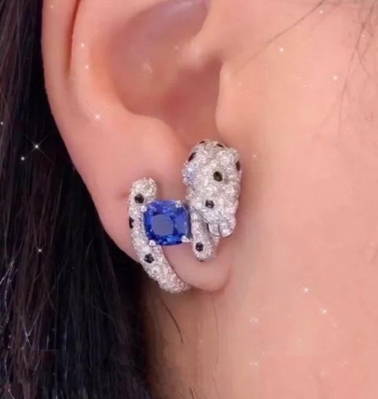 Cartier Blue Stone Leopard Design Earrings