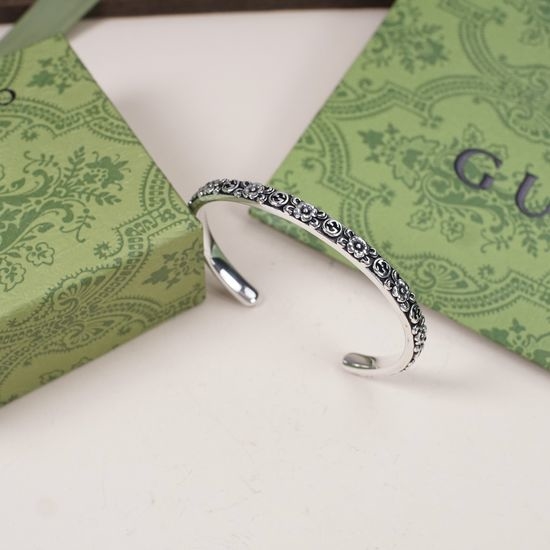 Gucci Vintage Engraved Flower Cuff Bangle