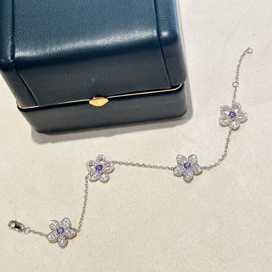 Polo Ralph Lauren Purple Diamond Flower Silver Bracelet