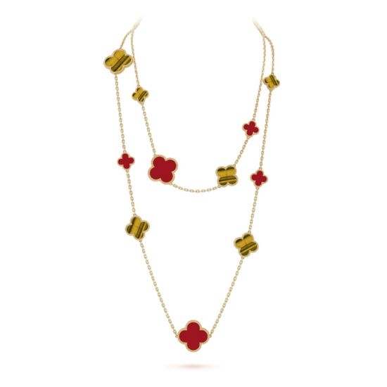 Van Cleef & Arpels VCA Carnelian Tiger s Eye Clover Necklace