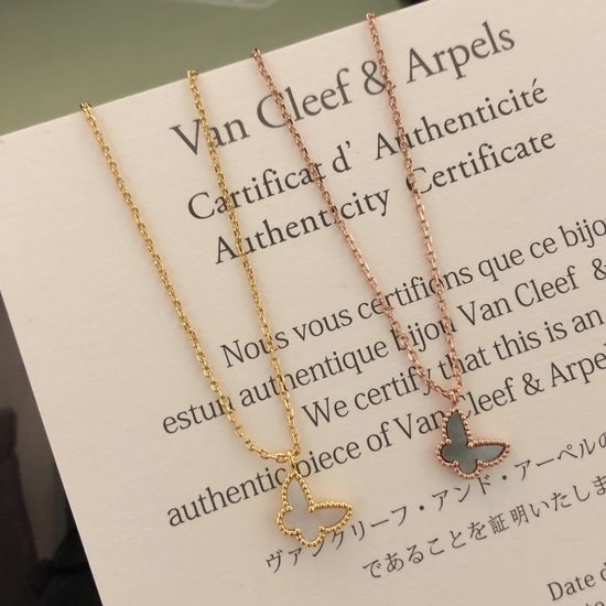 Van Cleef & Arpels VCA Mother of Pearl Butterfly Pendant Necklace