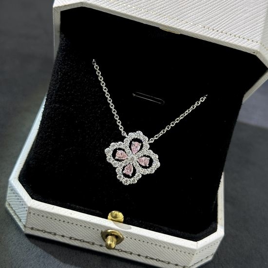 Tiffany & Co. Pink Four-Leaf Clover Diamond Necklace