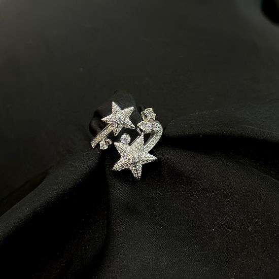 Chanel S925 Silver Double Star Adjustable Ring