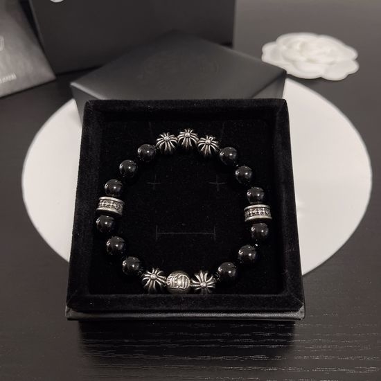 Chrome Hearts Sterling Silver Beaded Stretch Bracelet