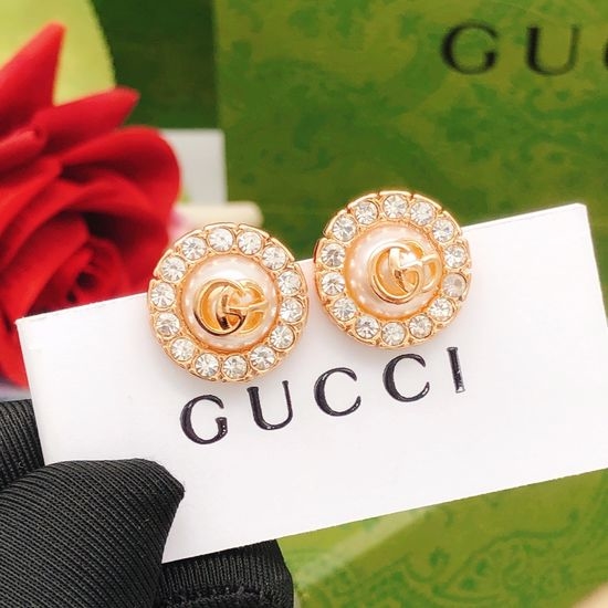 Gucci Rose Gold Round Stud Earrings Brass Material