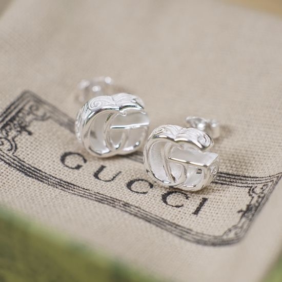 Gucci Engraved Silver Open Earrings