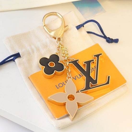 Louis Vuitton LV Black Flower Pattern Gold Keychain