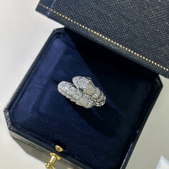 Bottega Veneta BV Snake Shape Full Crystal Open Ring