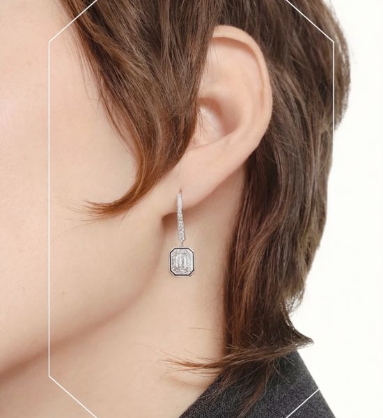 Bvlgari Black Border Square Diamond Drop Earrings