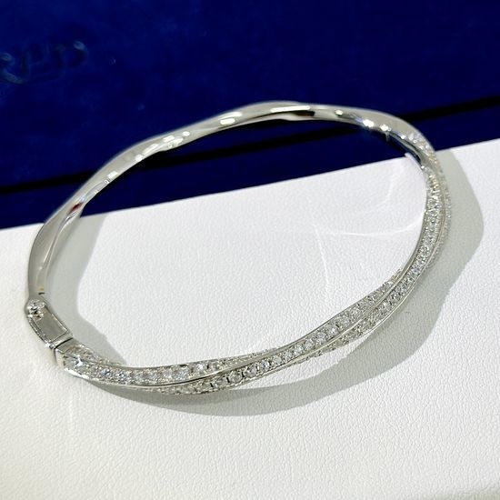 Graff Full Diamond Threaded Bangle Sterling Silver