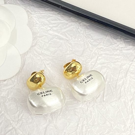 Celine Gold Pendant Pearl Stud Earrings