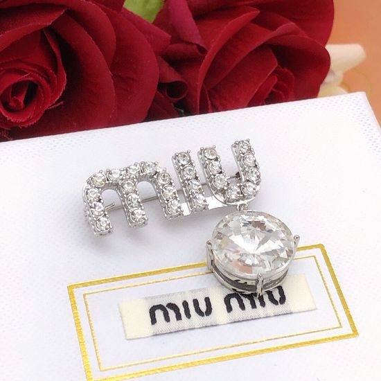 Miu Miu Letter Brooch with Rhinestone Brass Material