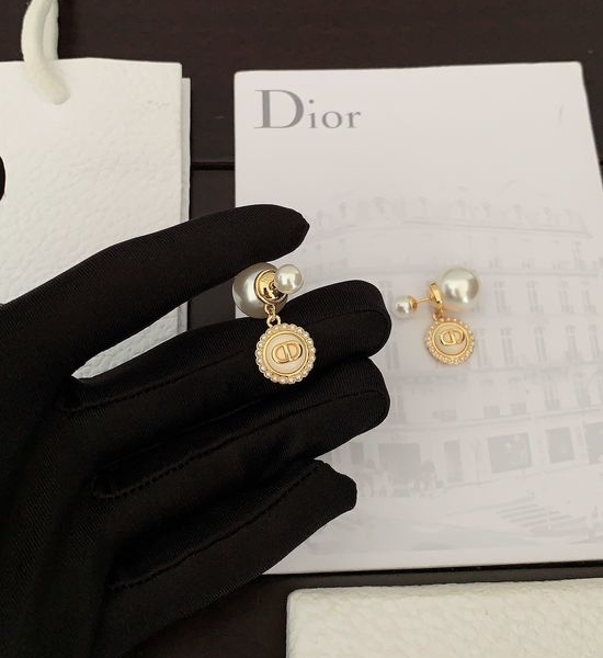Christian Dior CD Round White Pearl Stud Earrings for Daily Wear