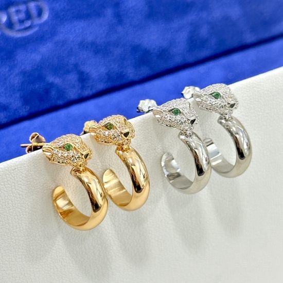 Cartier Leopard Design Silver Hoop Earrings