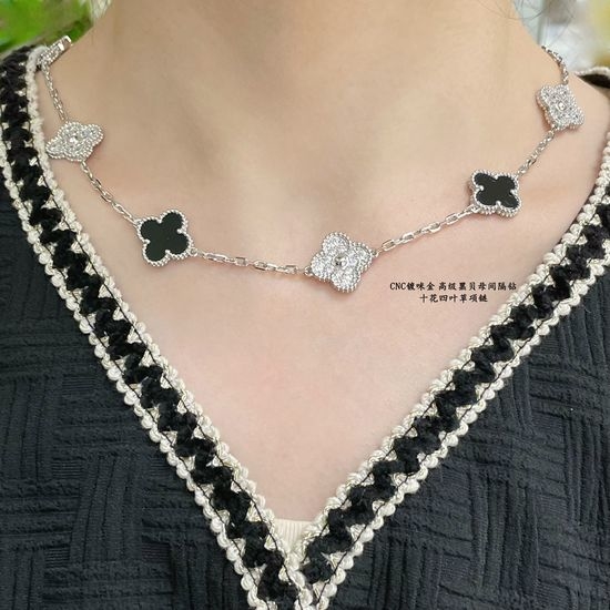 Van Cleef & Arpels VCA Black Mother of Pearl Clover Necklace