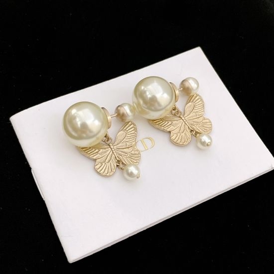 Christian Dior CD Butterfly Shape Metal Stud Earrings