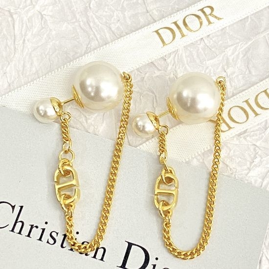 Christian Dior CD Tassel Pearl Chain Drop Earrings