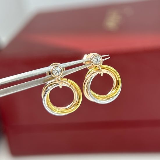Cartier Three Tone Single Zircon Sterling Silver Earrings