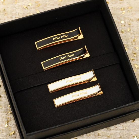 Miu Miu Elegant Shiny Black White Hair Clips