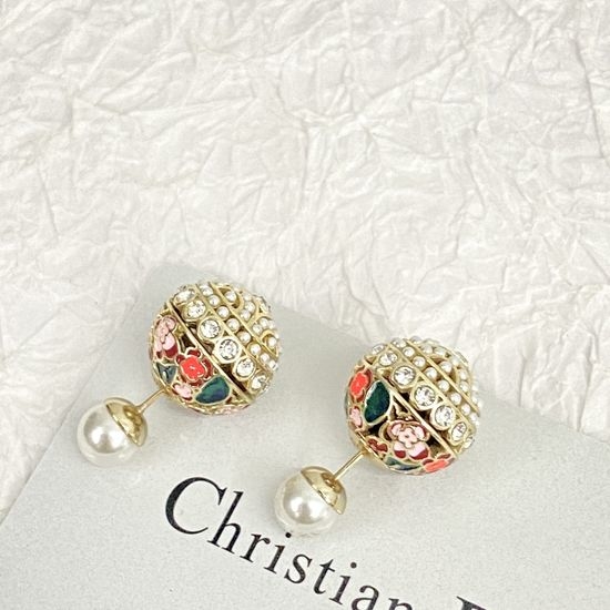Christian Dior CD Hollow Pearl Grid Decor Stud Earrings