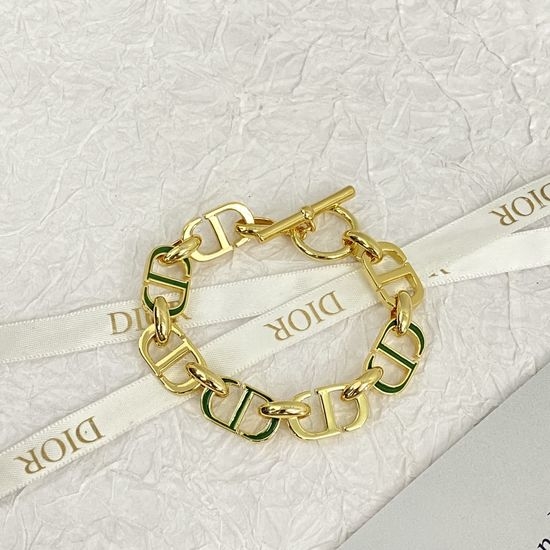 Christian Dior CD Green Chain Letter Bracelet
