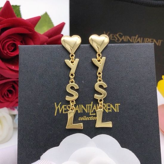 Yves Saint Laurent YSL Heart Tassel Earrings Brass Material