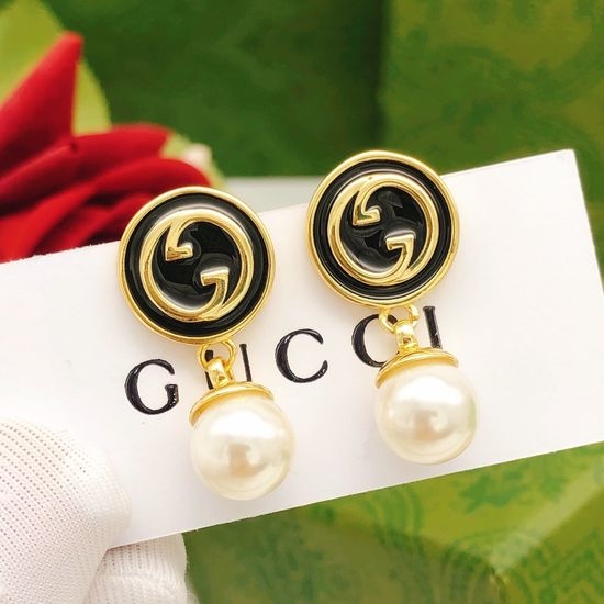 Gucci Black Base Pearl Drop Brass Earrings