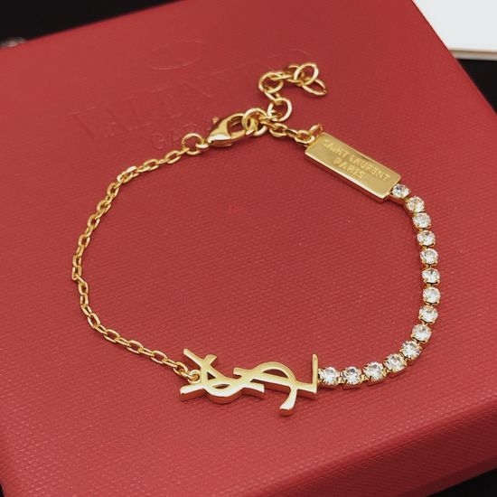 Yves Saint Laurent YSL Half Diamond Letter Bracelet Shiny Jewelry