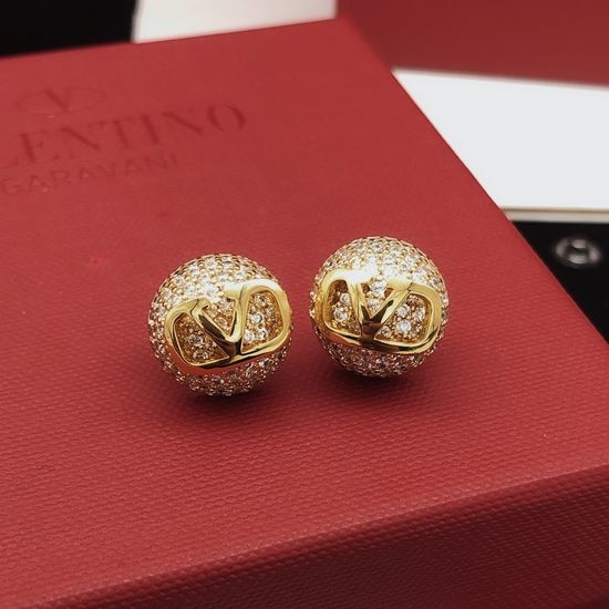 Valentino Round Rhinestone Brass Stud Earrings