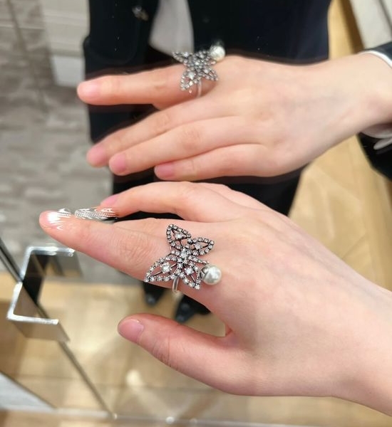 Christian Dior CD Full Rhinestone Butterfly Ring