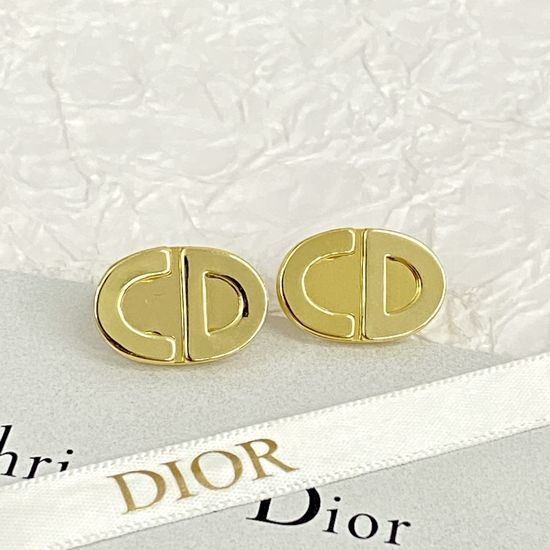 Christian Dior CD Stereoscopic Gold Coin Plated Stud Earrings