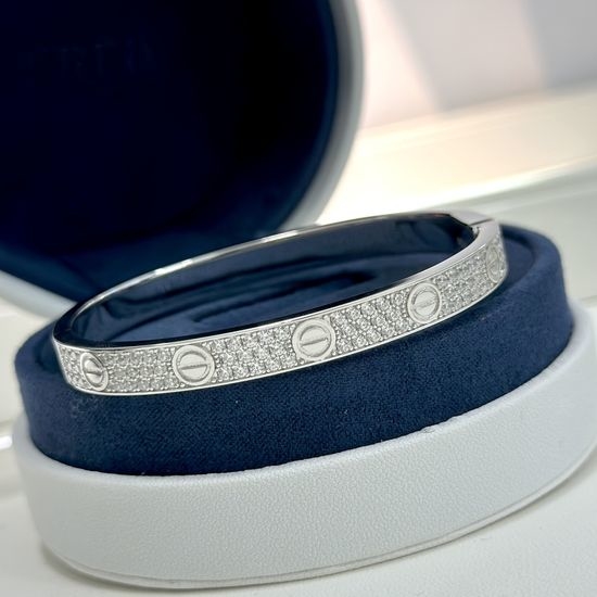 Cartier Full Diamond Wide Sterling Silver Bangle