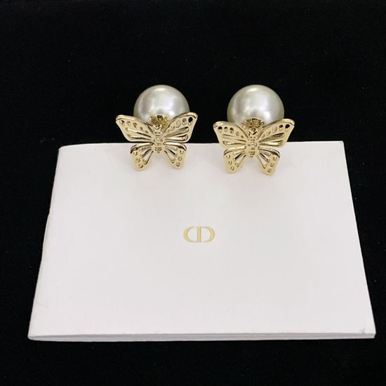 Christian Dior CD Butterfly Pearl Dangle Earrings