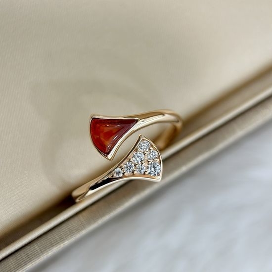 Bottega Veneta BV Full Diamond Red Agate Open Ring