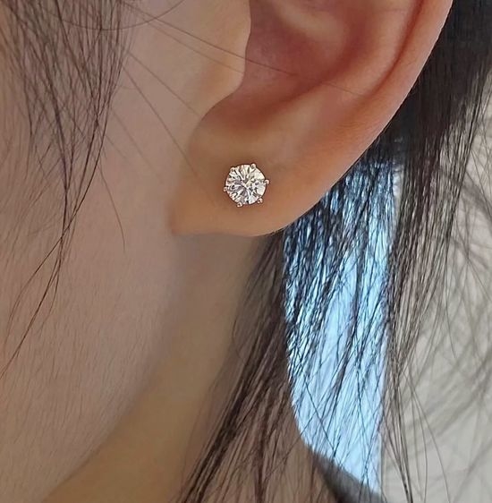 Tiffany & Co. Six Prong Silver Cubic Zirconia Stud Earrings