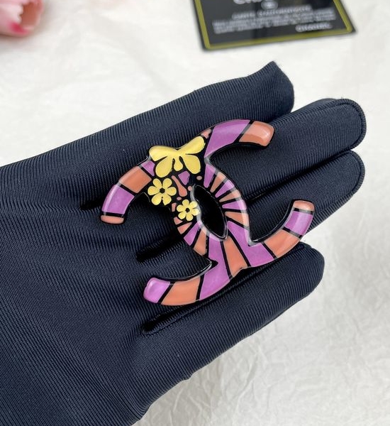 Chanel Pink Resin Double Letter Brooch
