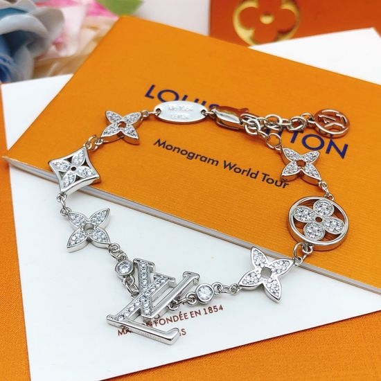 Louis Vuitton LV Silver Monogram Bracelet Brass Material