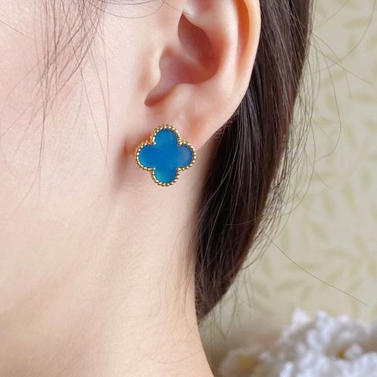 Van Cleef & Arpels VCA Blue Agate Clover Stud Earrings