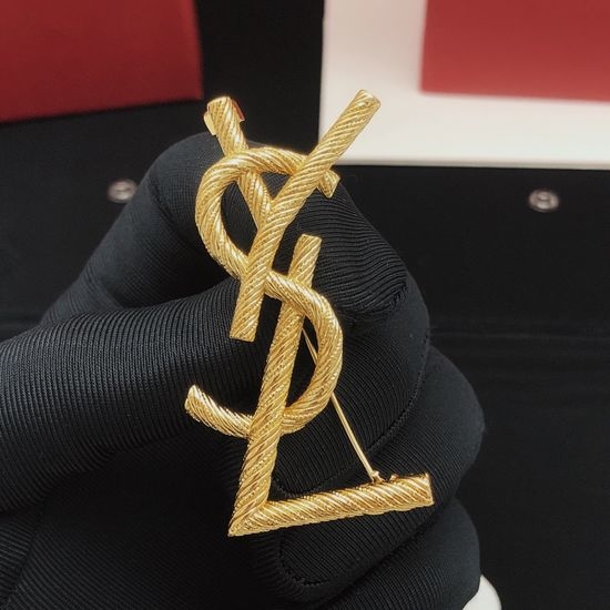 Yves Saint Laurent YSL Twist Design Brass Brooch