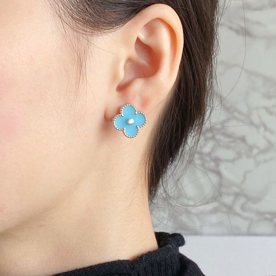 Van Cleef & Arpels VCA Blue Crystal Four Leaf Clover Earrings
