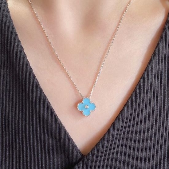 Van Cleef & Arpels VCA Blue Crystal Four Leaf Clover Necklace