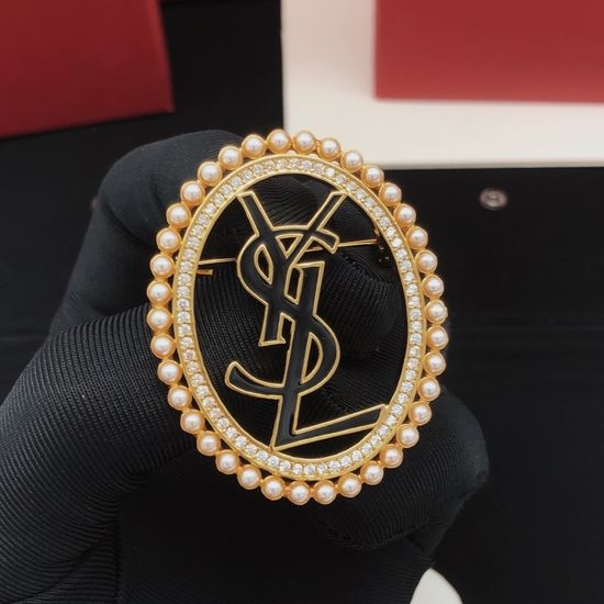 Yves Saint Laurent YSL Oval Beaded Diamond Brooch