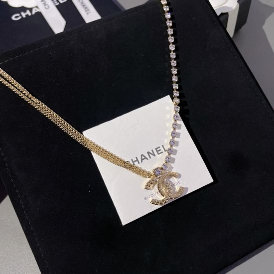 Chanel Double Layer Rhinestone Pendant Necklace