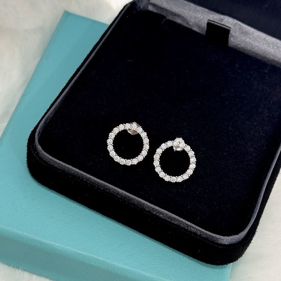 Tiffany & Co. Circle Full Crystal Stud Earrings Sterling Silver