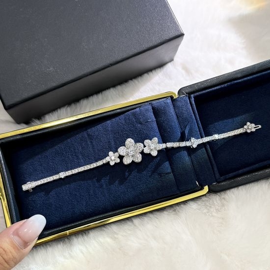 Graff Three Flower CZ Bracelet Sterling Silver