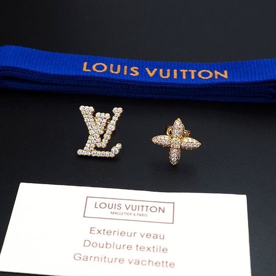 Louis Vuitton LV Rhinestone Letter Floral Stud Earrings